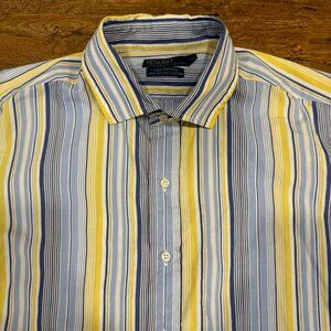 Vintage Polo Ralph‎ Lauren Blue Yellow Striped Westerton Button Up Shirt Men 2XL
